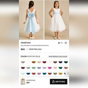 Azazie Kavi Satin Dress in Ivory and Blue